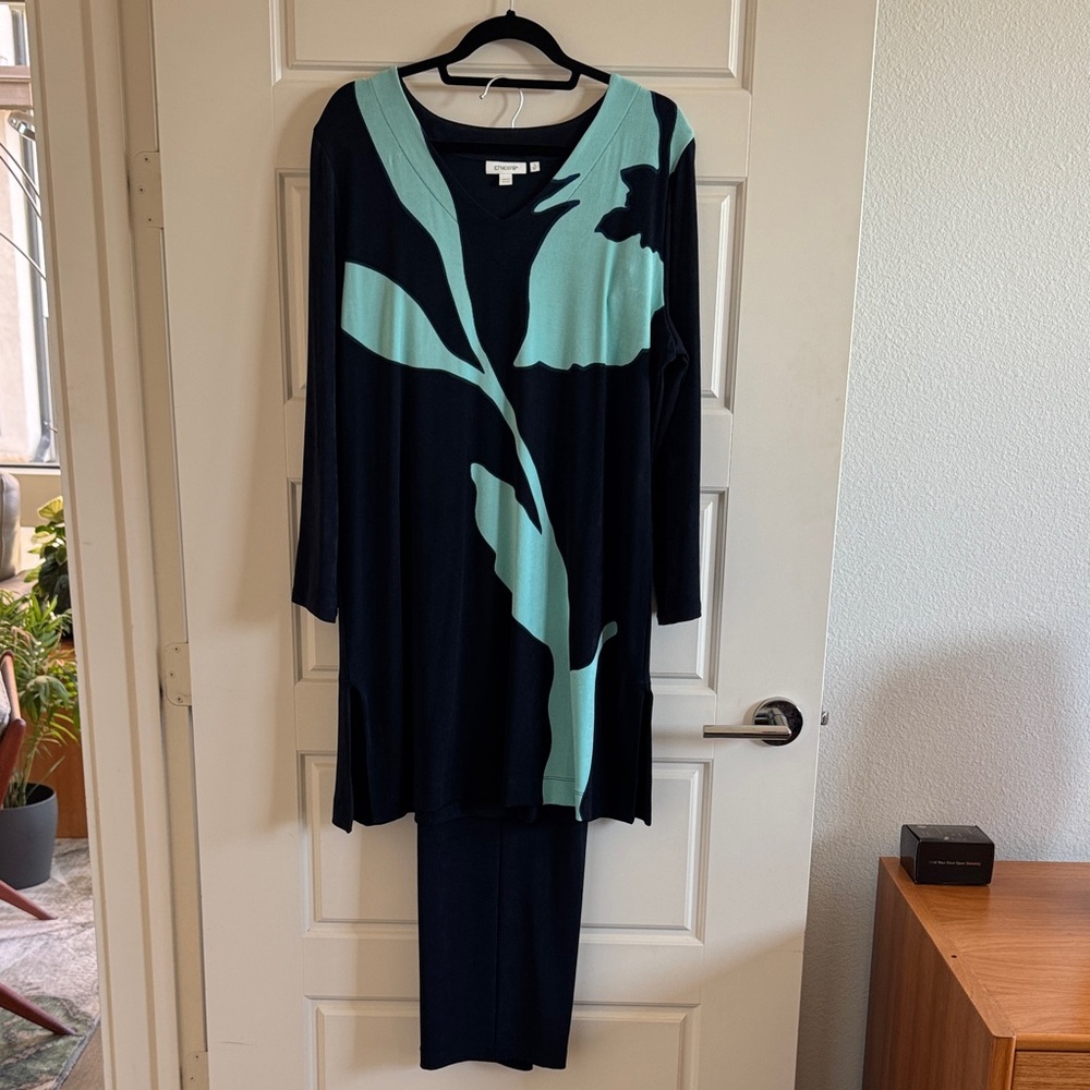 Navy and Teal Floral Long Sleeve Tunic and pants